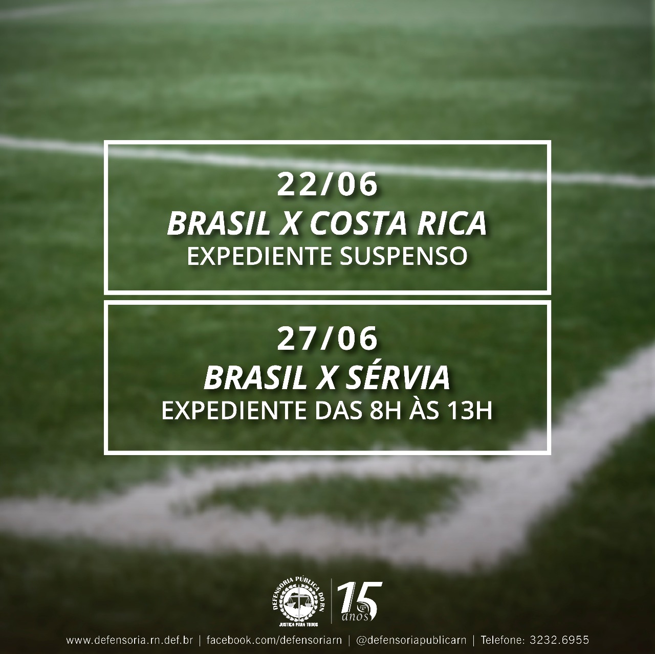 Defensoria Pública define expediente em dias de jogos do Brasil na Copa da Rússia