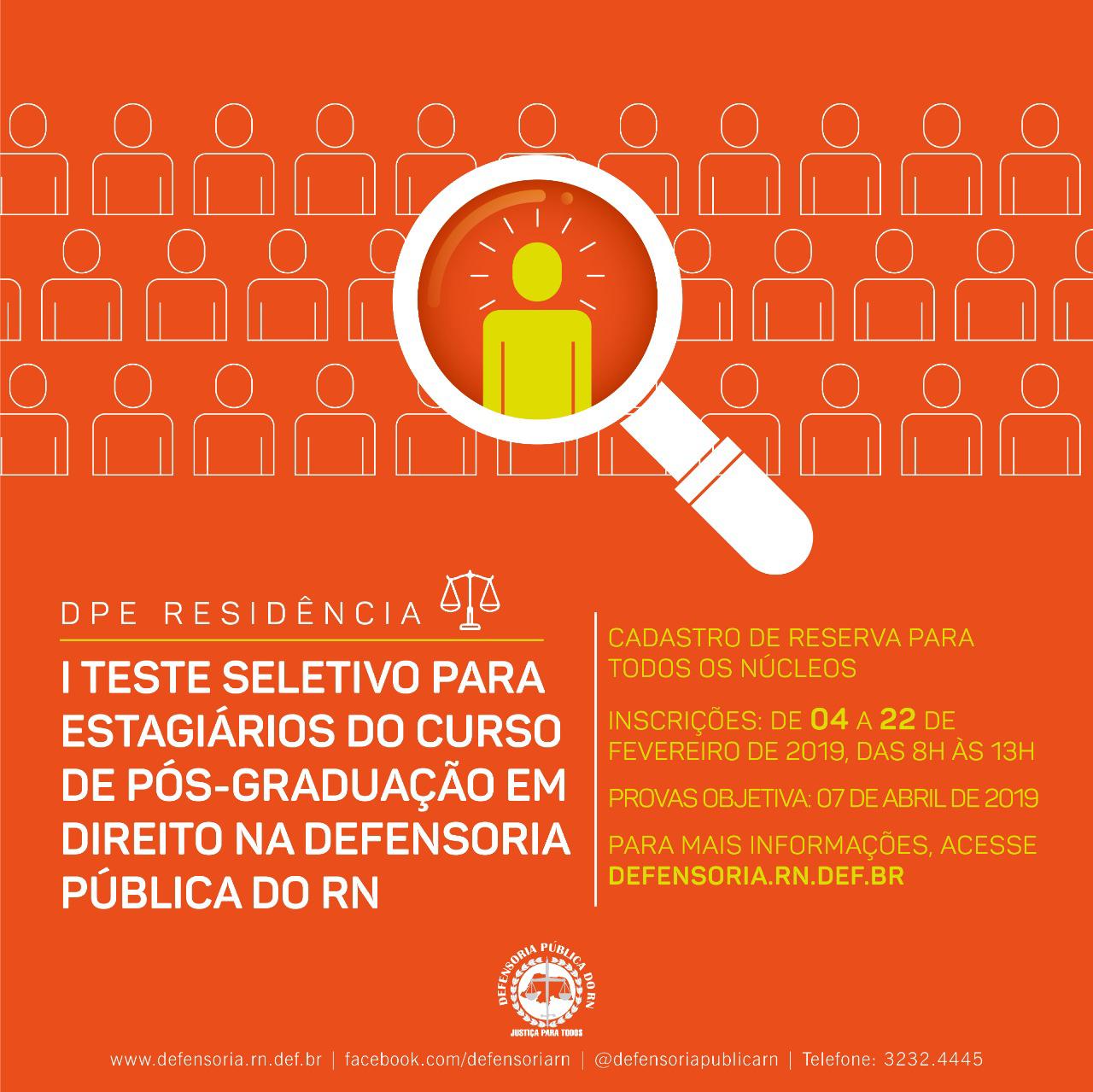 Defensoria Pública do RN lança edital para Residência em Direito