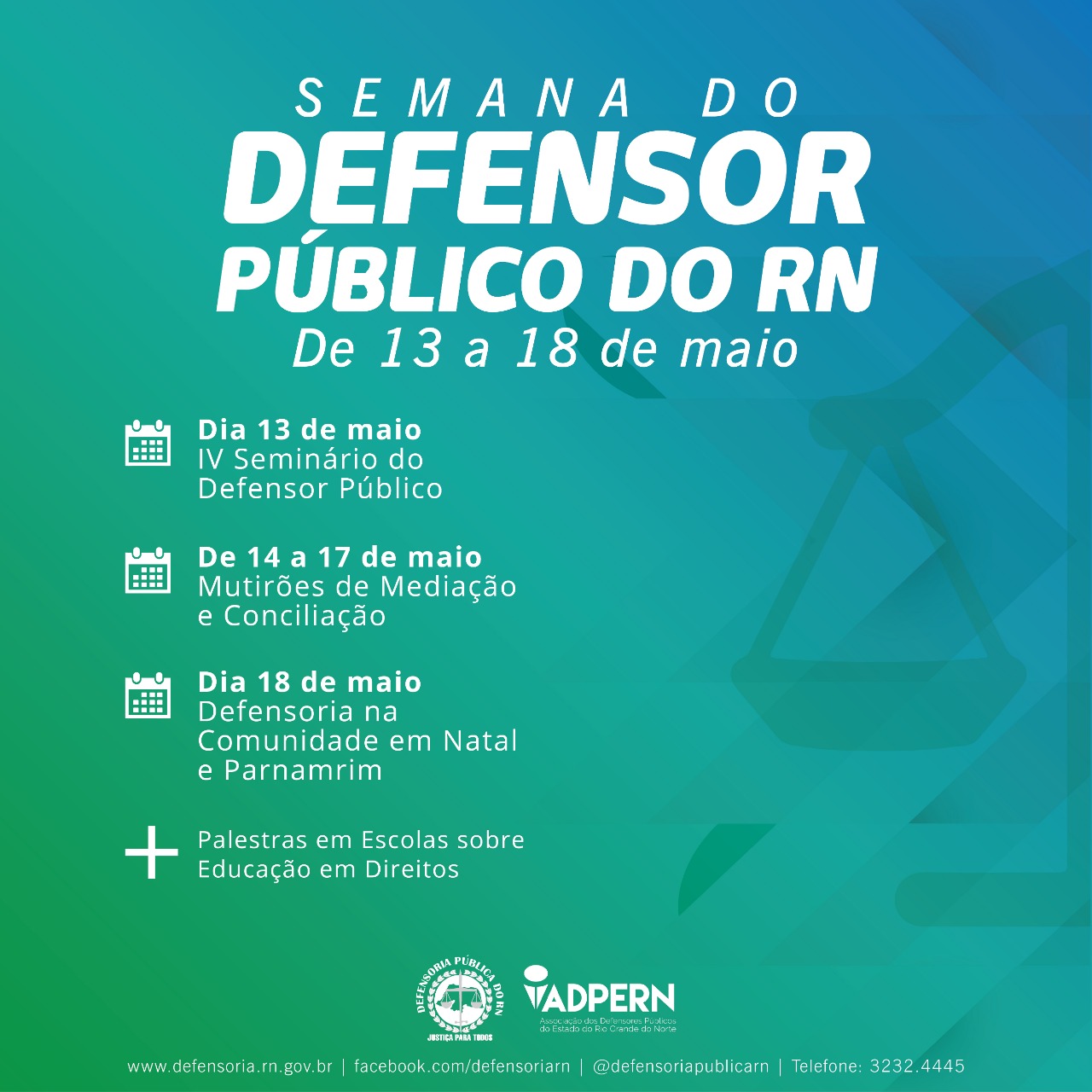 Defensoria Pública do RN divulga programação da Semana do Defensor Público 2019