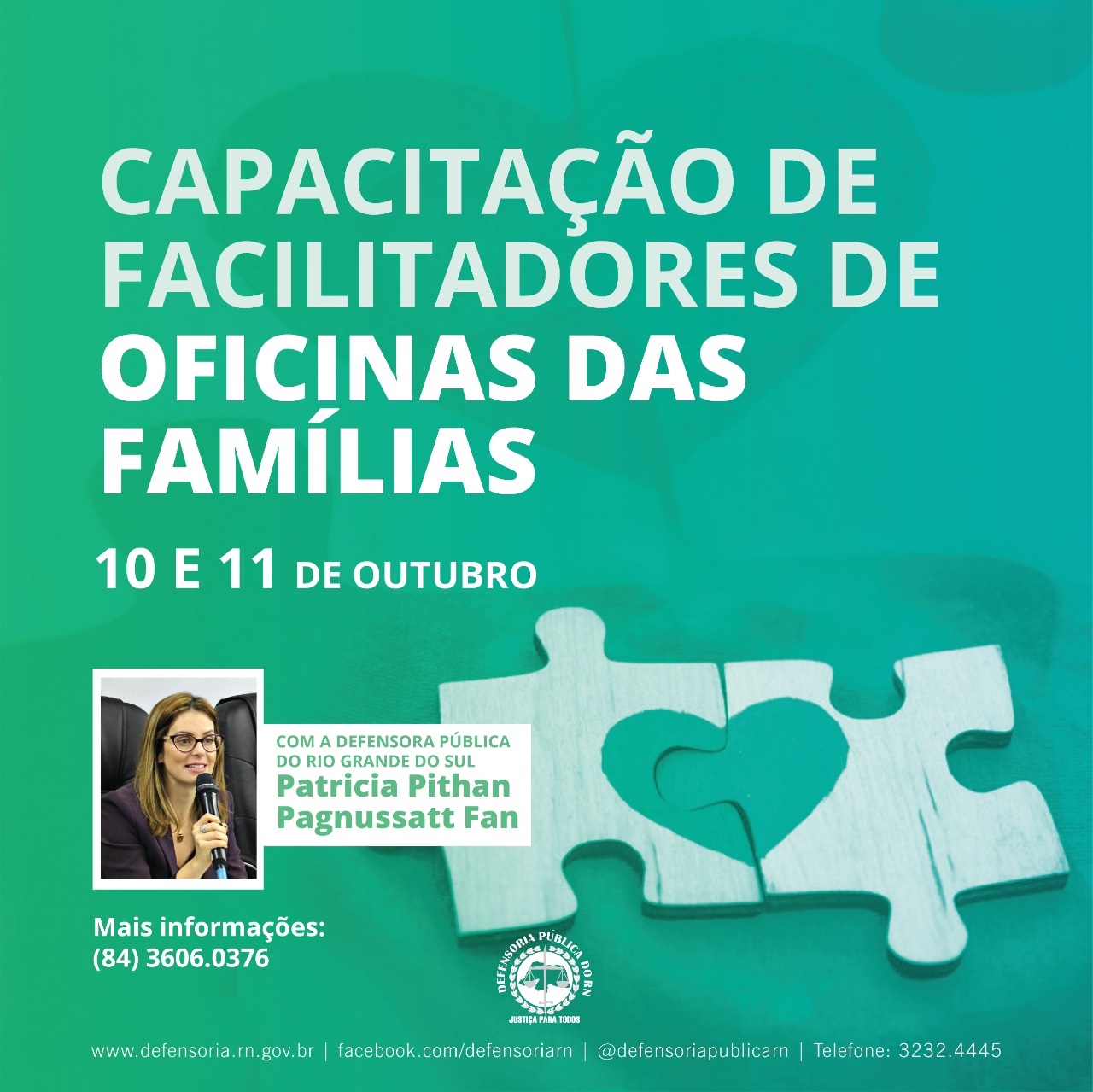 Defensora Pública do RN realiza em outubro “Capacitação de Facilitadores de Oficinas das Famílias”