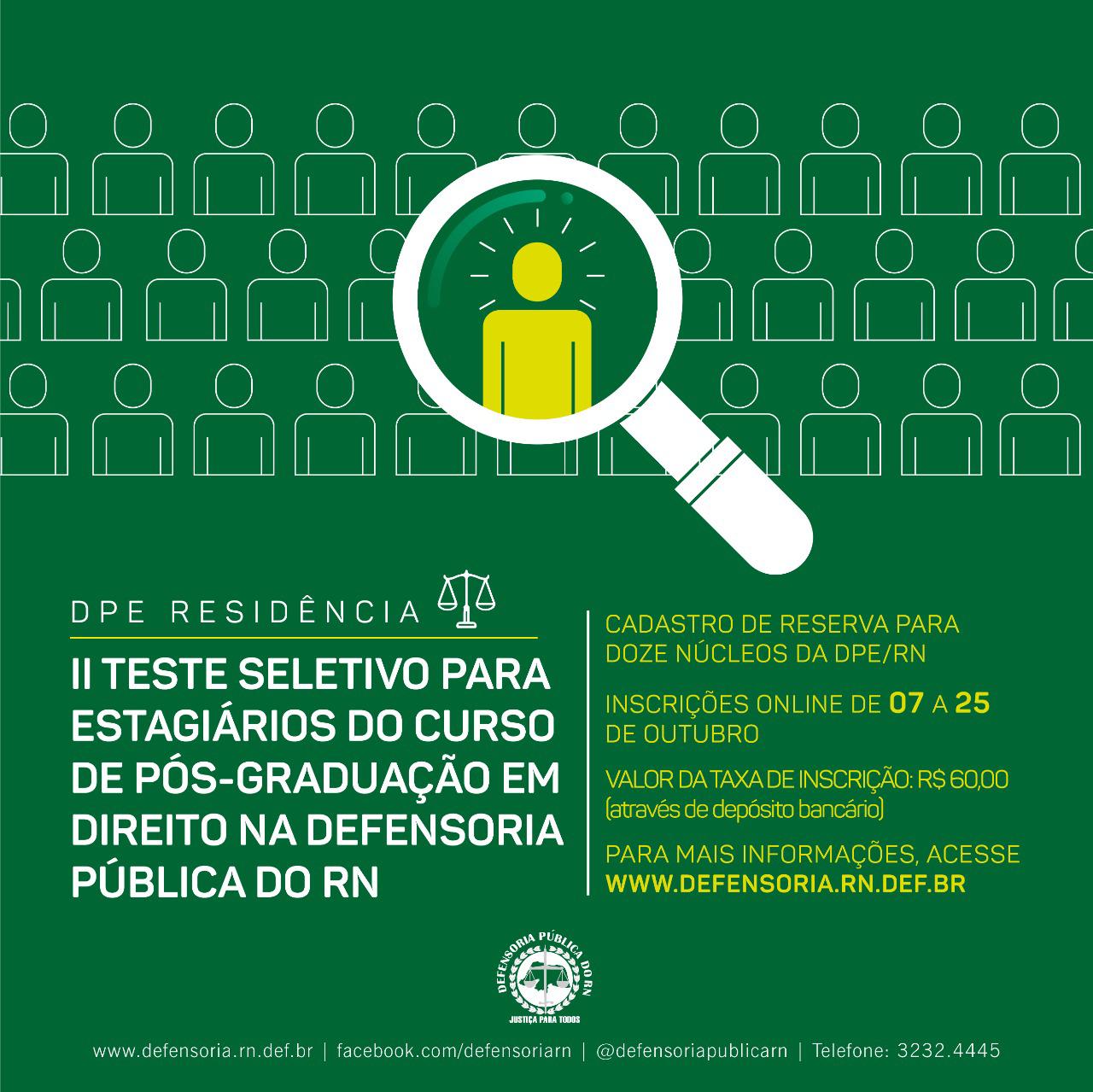 Defensoria Pública do RN abre inscrições do II Teste Seletivo para Residência em Direito