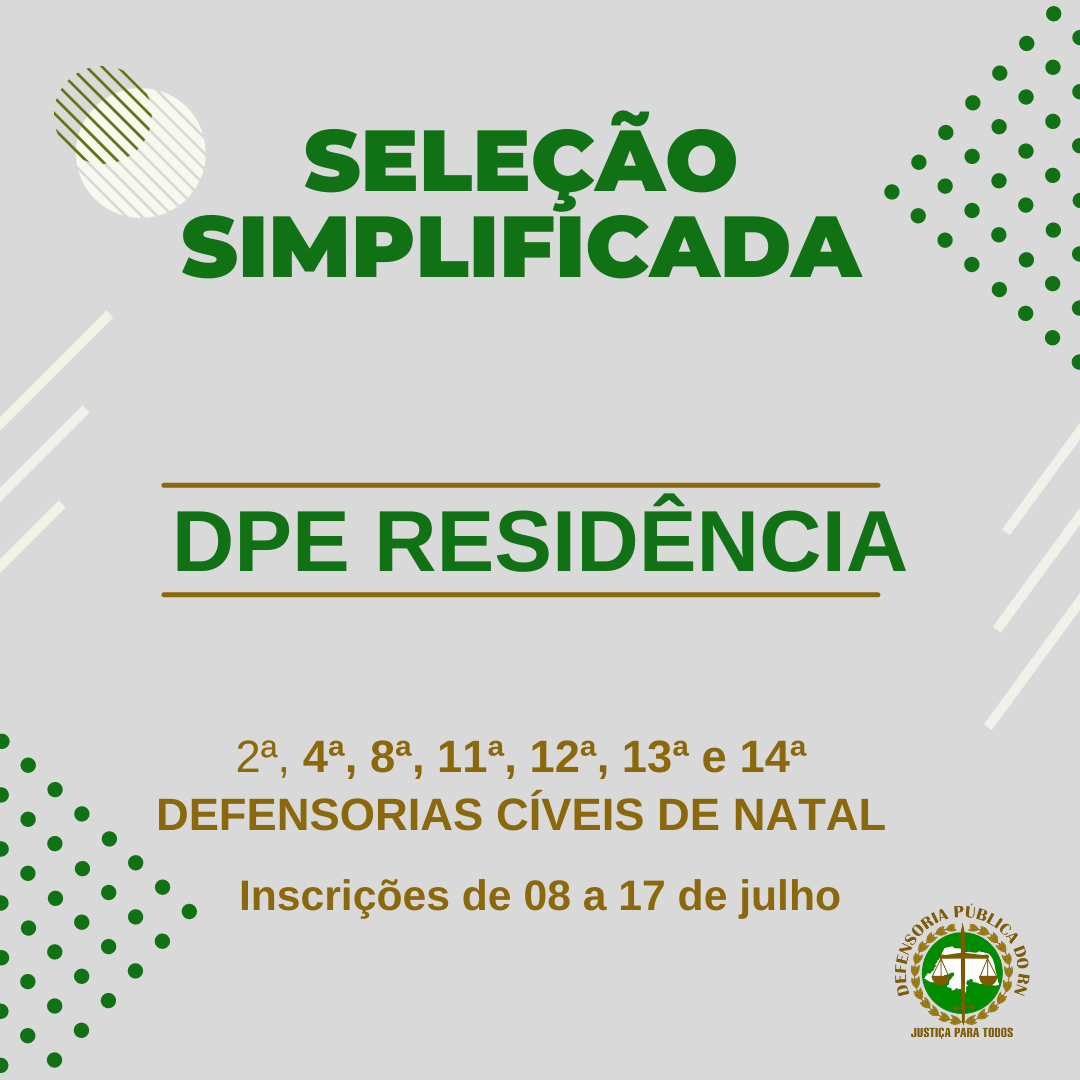 Seleção da DPE Residência para núcleos de Natal divulga resultado preliminar