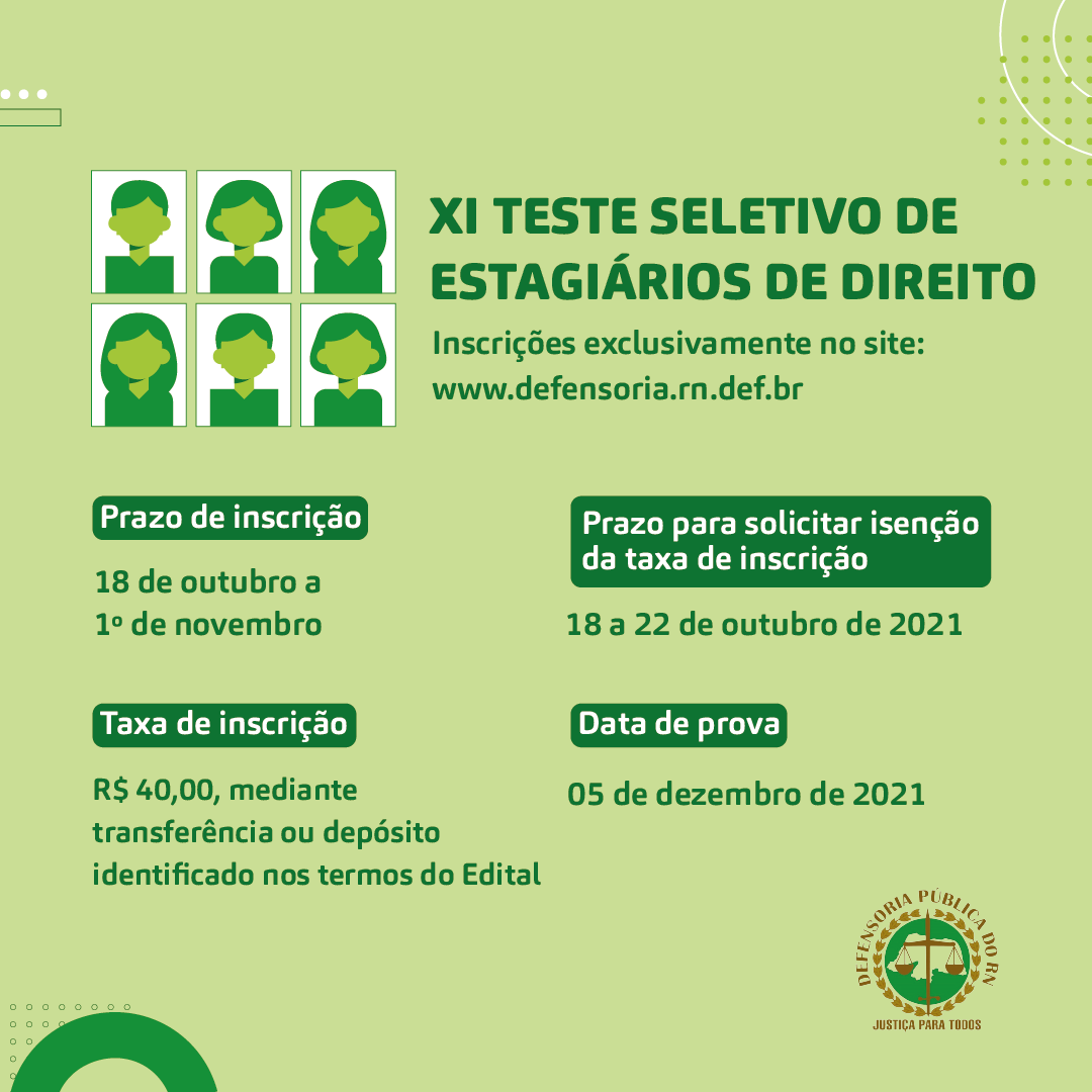 Defensoria Pública do RN lança edital do XI Teste Seletivo para Estagiários