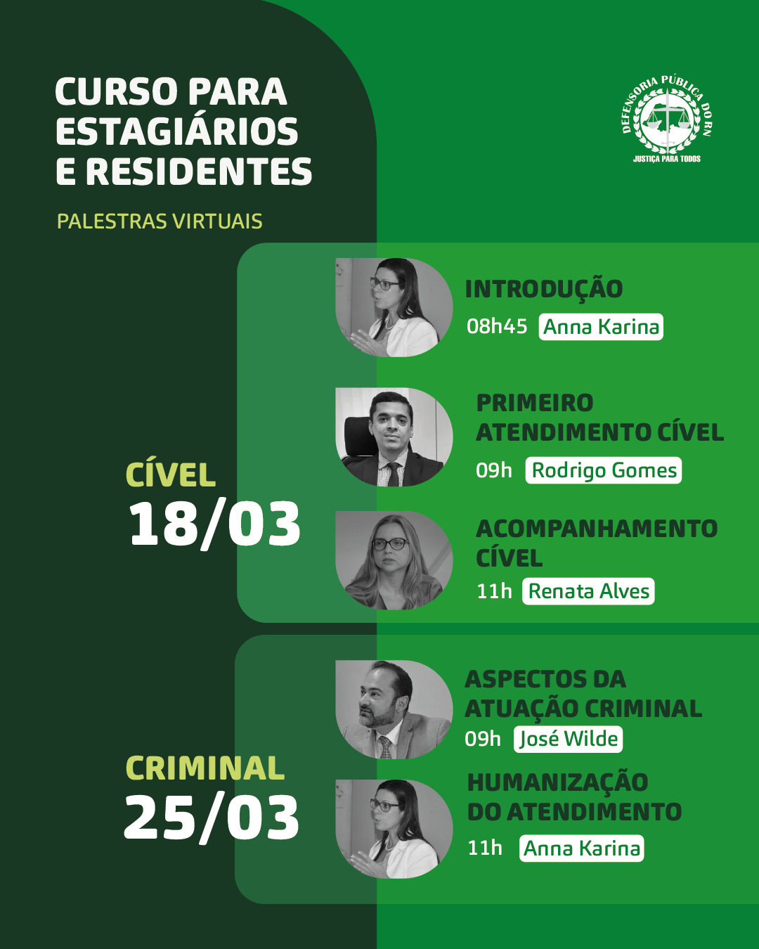 Defensoria Pública do RN inicia nesta sexta (18) curso para novos estagiários e residentes