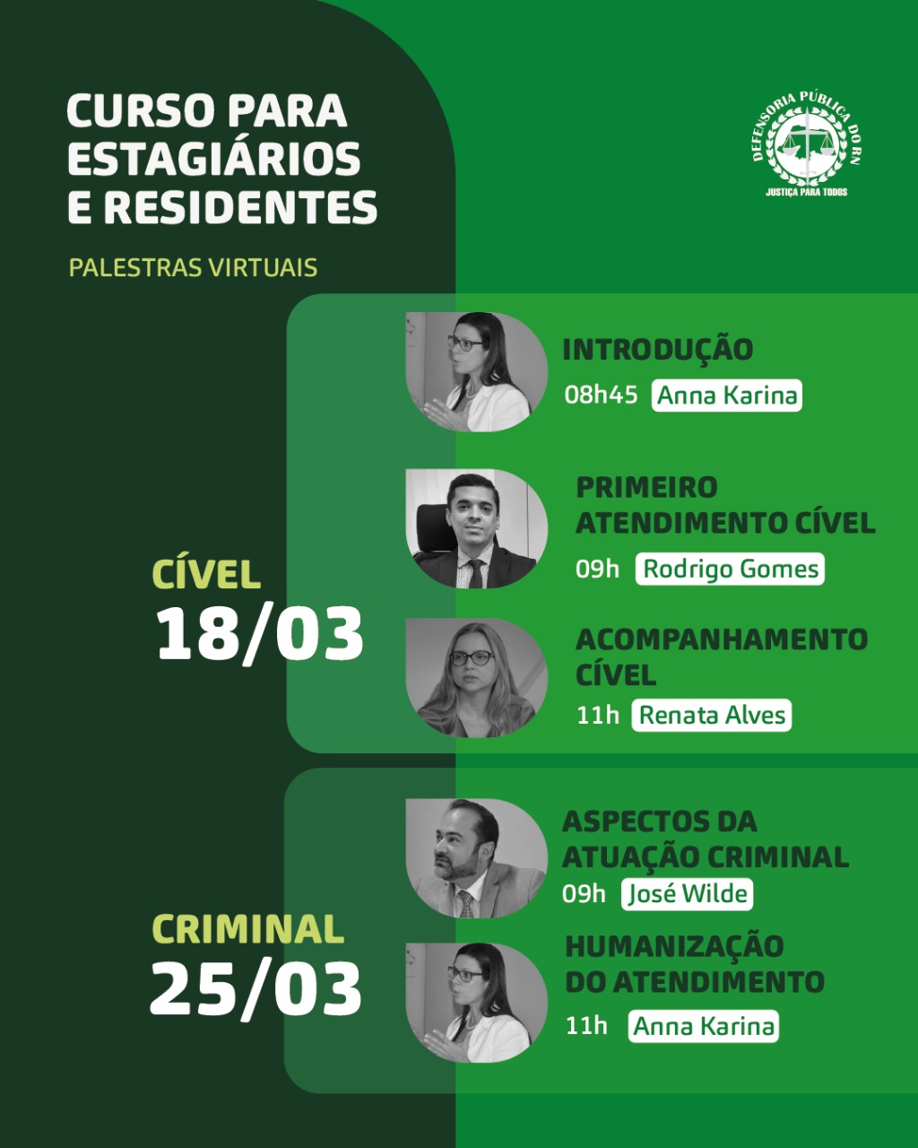 Defensoria Pública do RN irá promover curso para novos estagiários e residentes