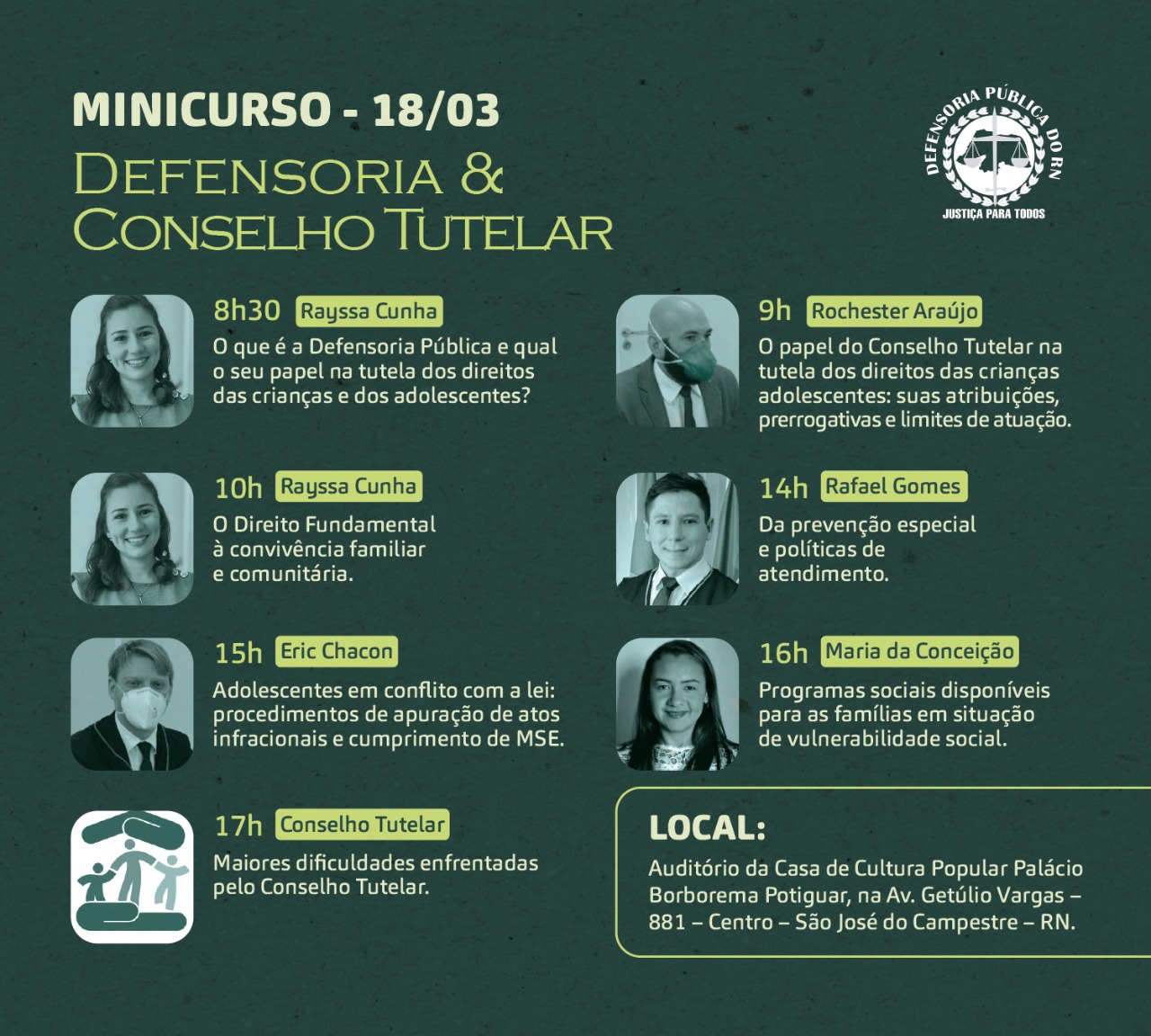 Núcleo de São José do Campestre promove nesta sexta (18) o minicurso "Defensoria e Conselho Tutelar"