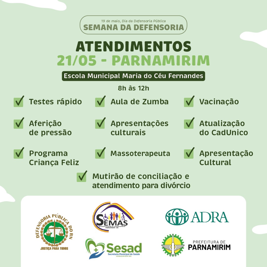 Semana da Defensoria Pública do RN encerra neste sábado (21) com ação em Parnamirim