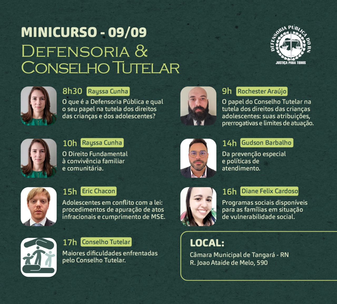 Núcleo de Tangará promove nesta sexta (09) minicurso “Defensoria e o Conselho Tutelar”  