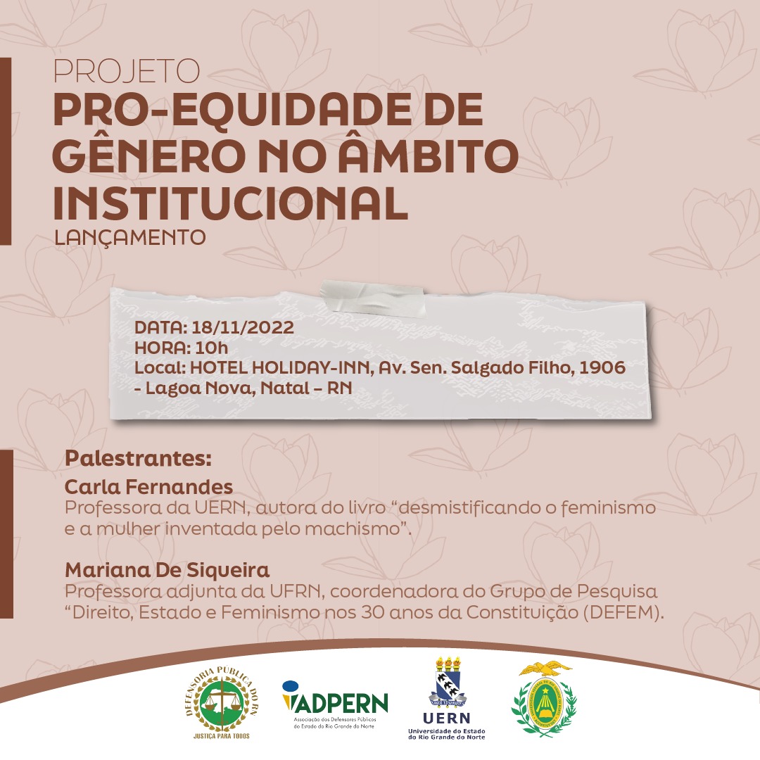 Defensoria Pública e Adpern lançam projeto “Pró-equidade de gênero no ambiente institucional”
