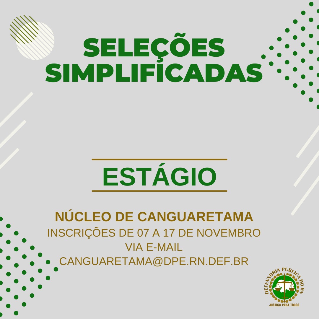 Núcleo de Canguaretama lança edital de seleção para estágio de graduação em Direito