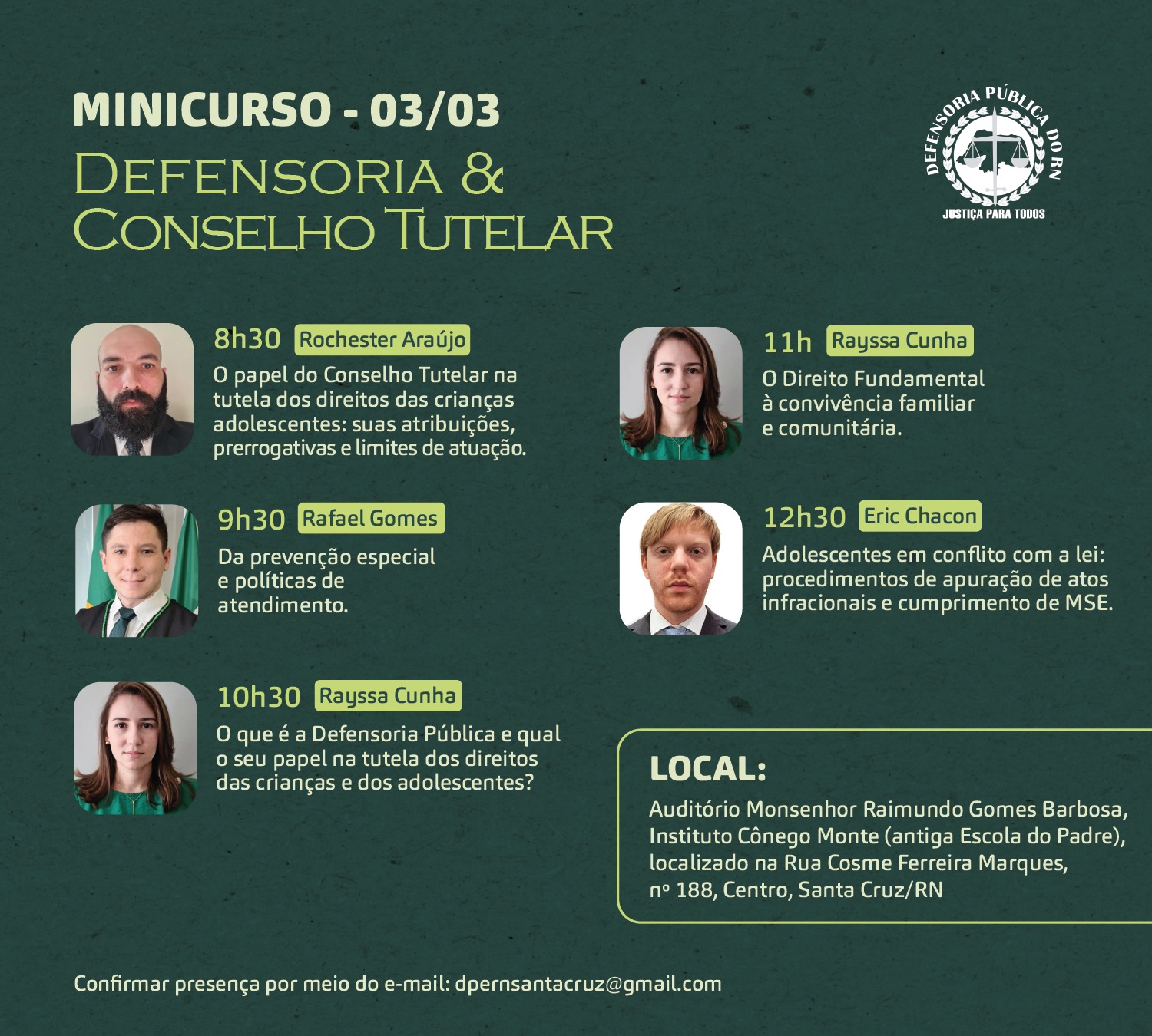 Defensoria Pública realizará, em março, 3ª edição do Minicurso "Defensoria e Conselho Tutelar" em Santa Cruz