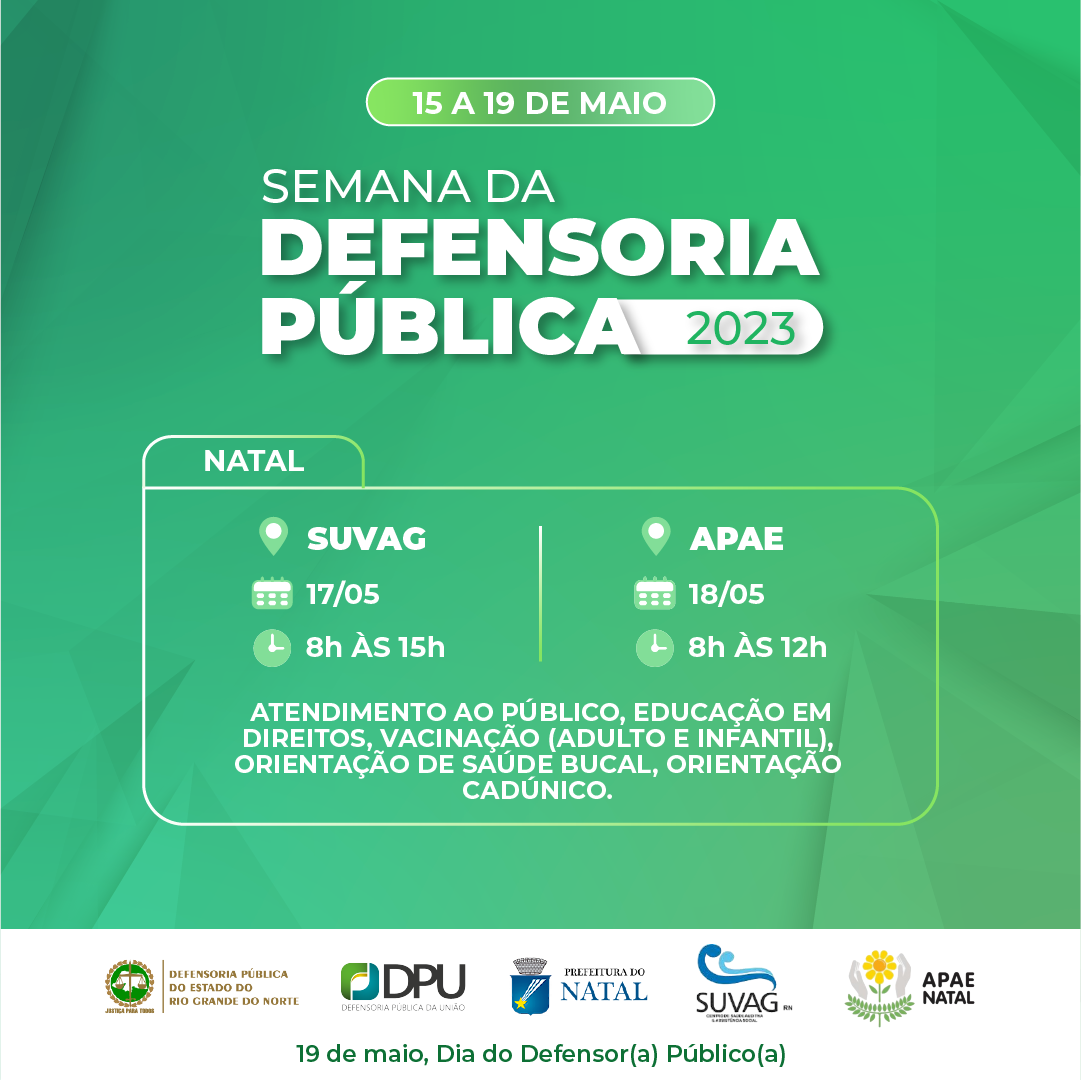 Semana da Defensoria Pública realiza ações de atendimento ao público em Natal nesta quarta e quinta (17 e 18)
